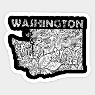 Mandala art map of Washington with text in white Sticker